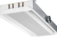 Besonders flacher, zweiseitig ausströmender Deckeninduktionsdurchlass für 600er und 625er Deckenraster mit horizontalem Wärmeübertrager